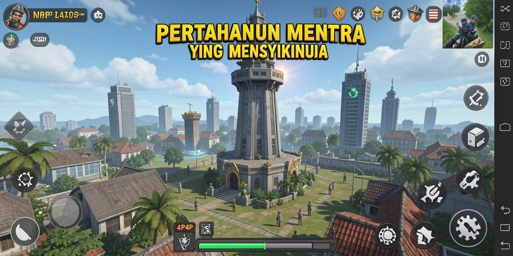 Tampilan gameplay 4P4P dengan menara dan musuh yang menegangkan.