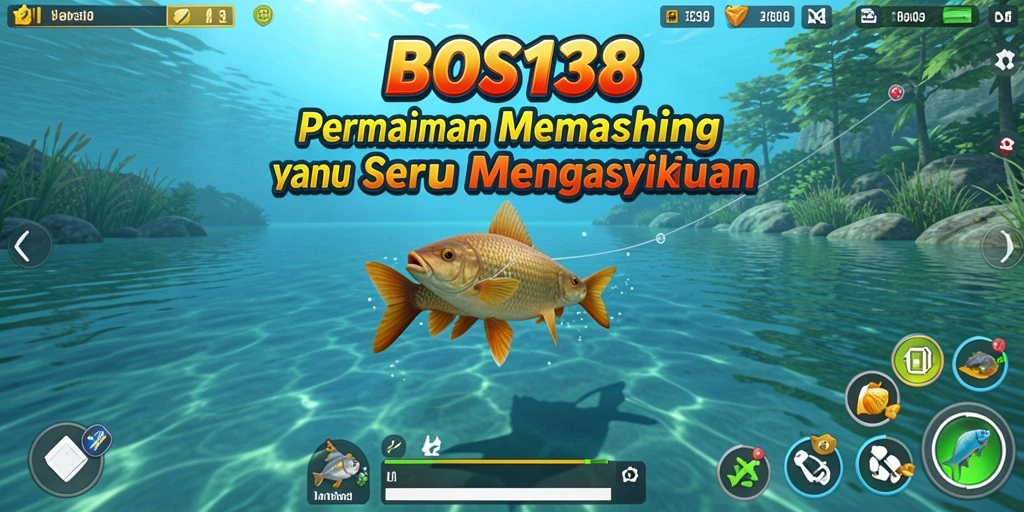 Screenshot utama BOS138 menampilkan pemain yang bersemangat menangkap ikan di lautan.