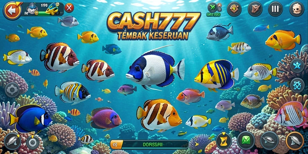 Screenshot gameplay Tembak Ikan CASH777 yang menampilkan aksi menembak ikan.