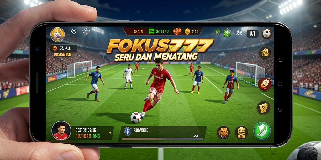 Screenshot FOKUS777 menampilkan aksi seru di lapangan futebol.