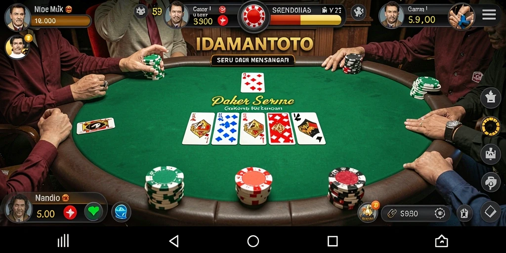 Screenshot utama menunjukkan aksi seru dalam permainan Poker.