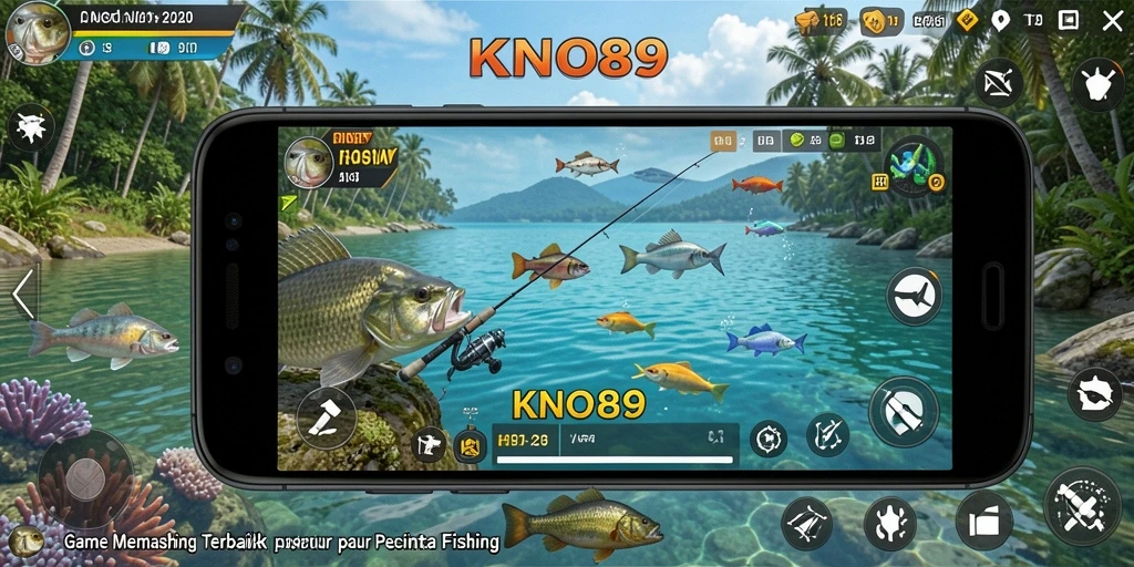 Screenshot gameplay KNO89 menampilkan aksi memancing yang seru.