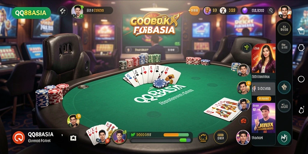 Screenshot menunjukkan pengalaman bermain Poker yang mendebarkan di QQ88ASIA.