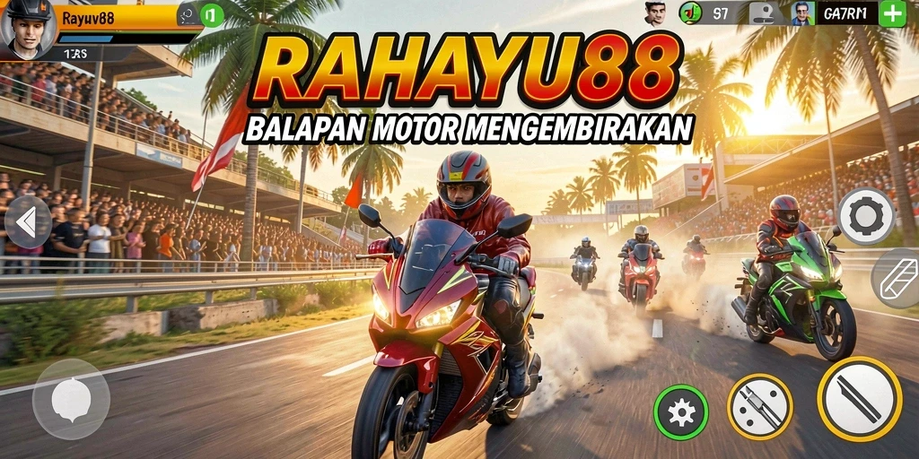 Tampilan menarik dari gameplay RAHAYU88 saat balapan motor di trek yang menantang.