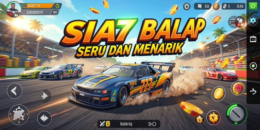 Screenshot utama SIA777 menampilkan adegan balapan yang mendebarkan.