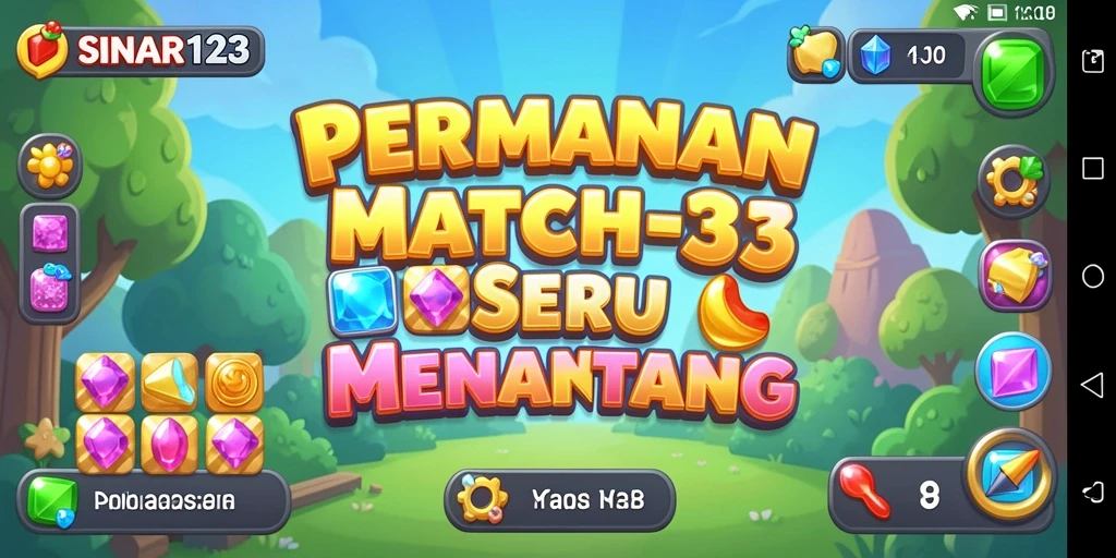 Gameplay Match-3 yang seru dan penuh warna.