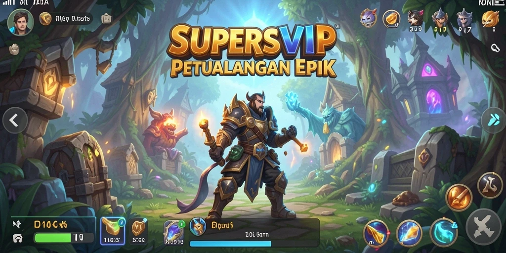 Tampilan gameplay RPG epik dalam SUPERSVIP yang menampilkan karakter dan petualangan.