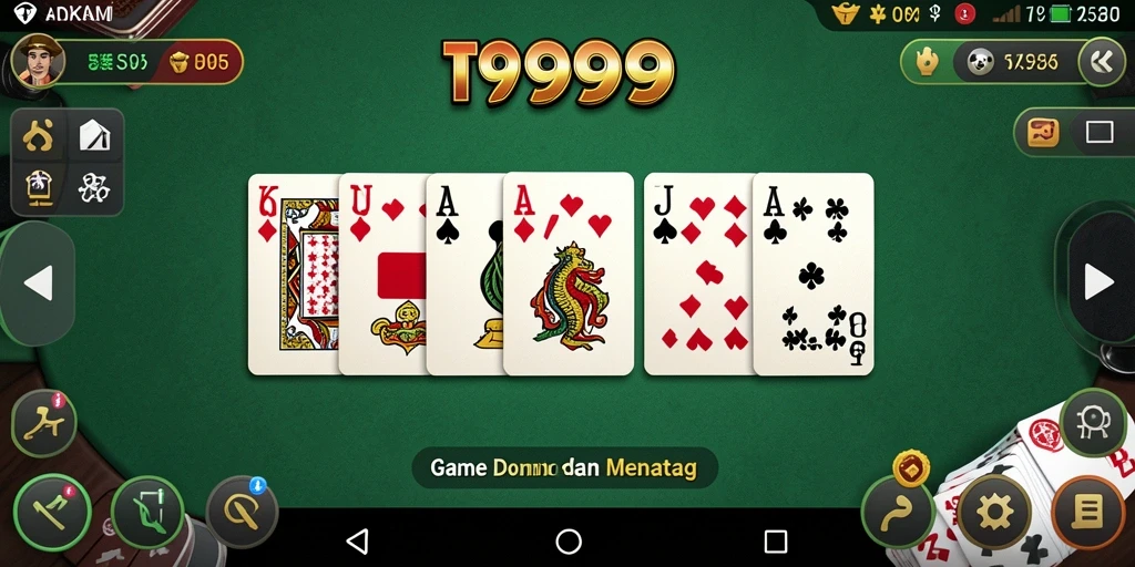 Screenshot utama T9999 menunjukkan gameplay Domino yang seru.